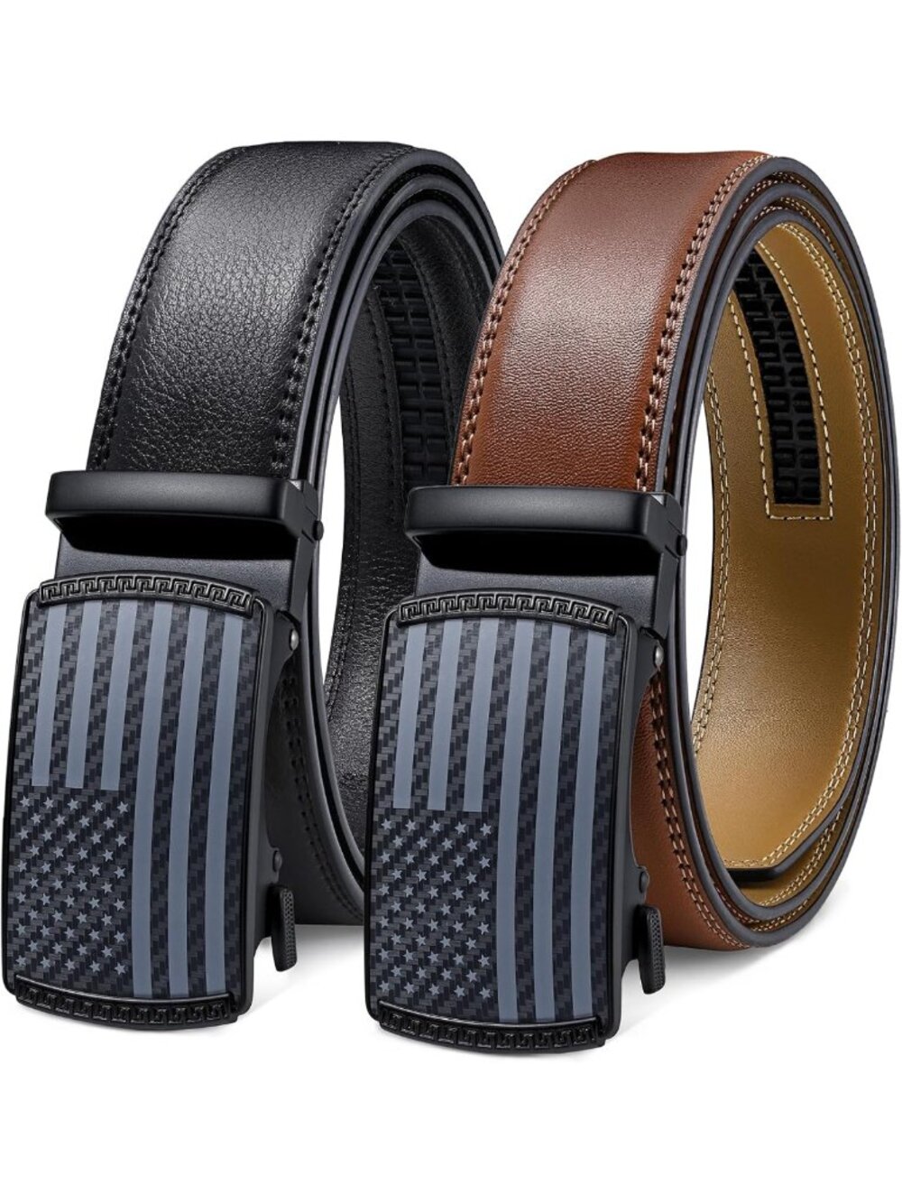 Adjustable Leather Ratchet Belts for Men - 2 Pack Dress Belts, Perfect Gift 1